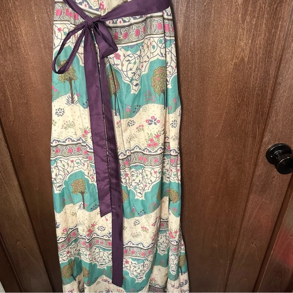 Anthropologie Maeve Purple and Cream Halter Midi Dress - Picture 3 of 8